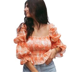 ❤️ OLIVACEOUS orange floral blouse size large